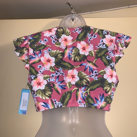 Beach Betty slimming control tie front ruffle top - Picture 3 of 6